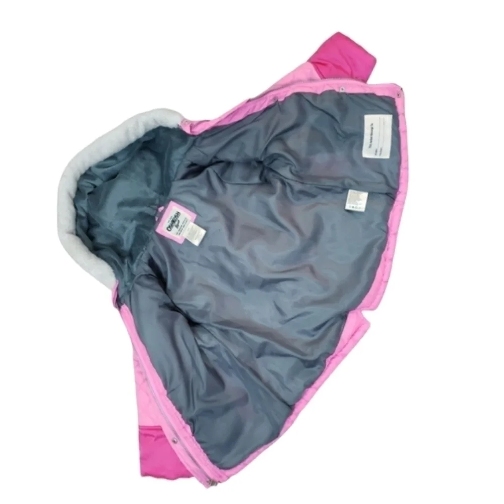 Osh Kosh B'gosh Girls Hooded Puffer Coat Size S(4) Pink Nylon Lining.